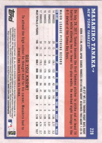 2018 Topps Big League #228 Masahiro Tanaka NM-MT Yankees ID:14397 - Baseball Card Single
