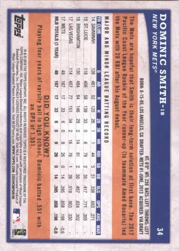 2018 Topps Big League #34 Dominic Smith NM-MT RC Rookie Mets ID:14331 - Baseball Card Single