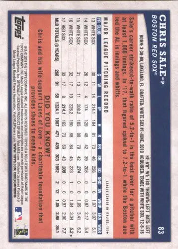 2018 Topps Big League #83 Chris Sale NM-MT Red Sox - Baseball Card Single