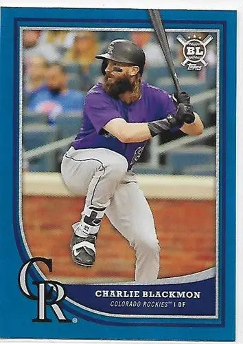 Baseball trading card featuring Charlie Blackmon in batting stance from Topps Big League Blue