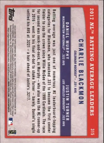 2018 Topps Big League Gold #315 Daniel Murphy/Justin Turner/Charlie Blackmon NM- - Baseball Card Single