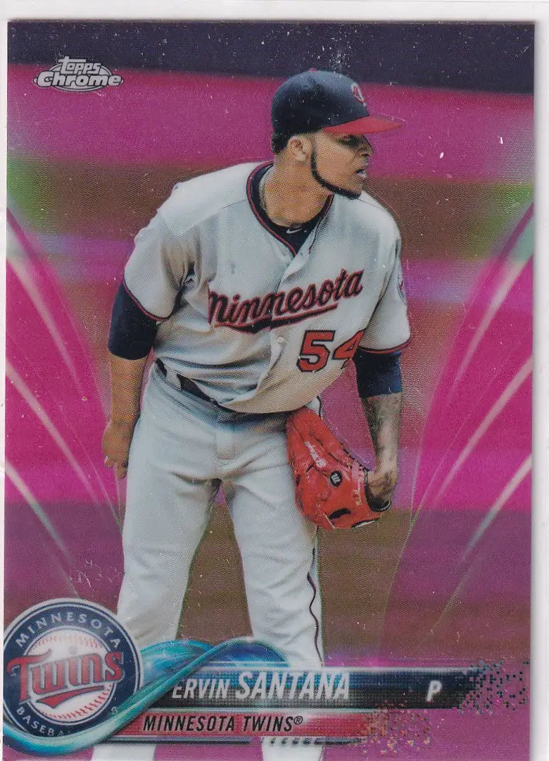 2018 TOPPS CHROME #153 ERVIN SANTANA PINK REFRACTOR- MINNESOTA TWINS - Baseball Card Single