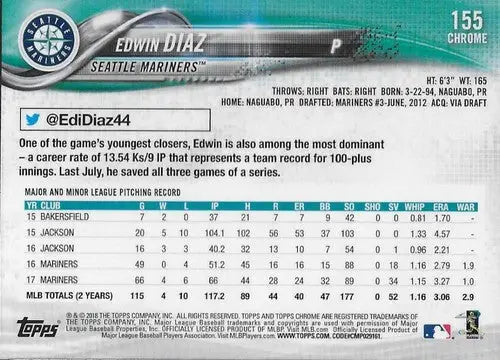 2018 Topps Chrome #155 Edwin Diaz NM-MT Mariners ID:14682 - Baseball Card Single