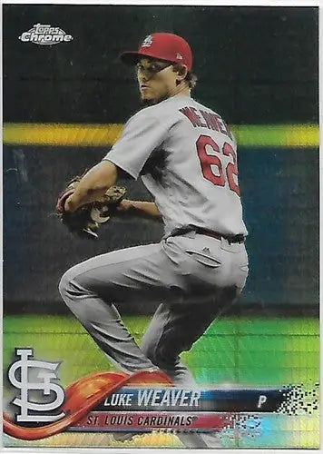 2018 Topps Chrome Refractors Prism baseball card featuring Luke Weaver with original gloss
