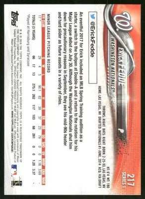 2018 Topps Erick Fedde #217 RC Baseball - Baseball Card Single