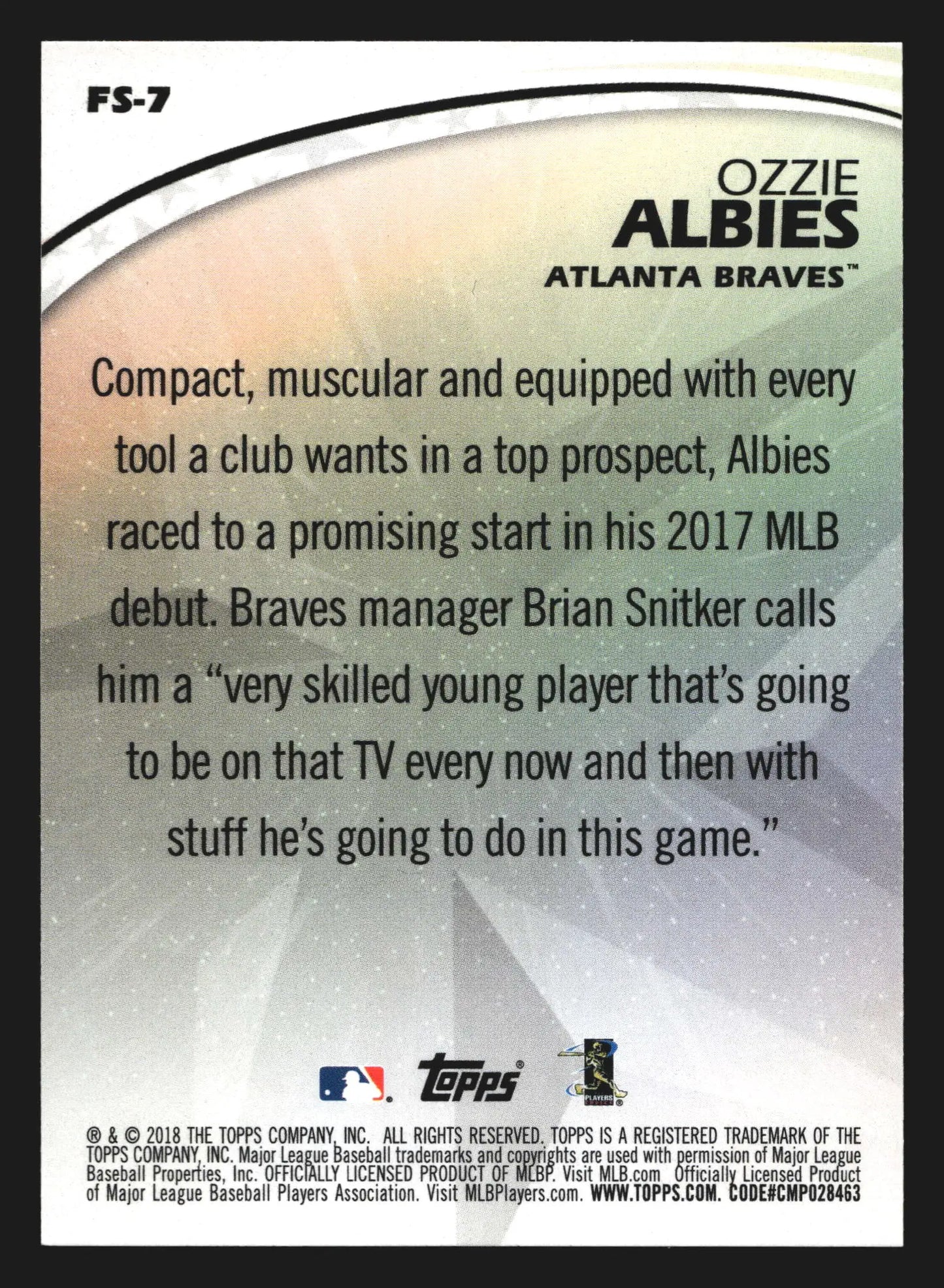 2018 Topps #FS-7 Ozzie Albies Atlanta Braves RC