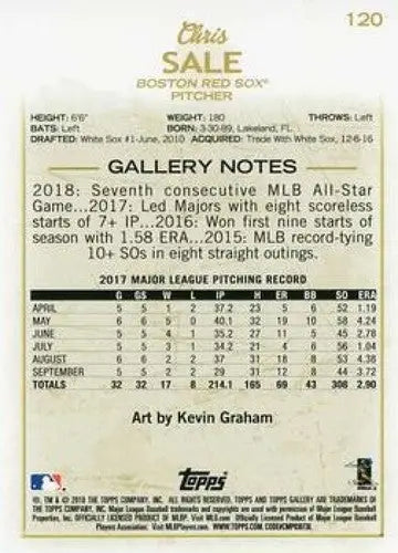 2018 Topps Gallery #120 Chris Sale NM-MT Red Sox - Baseball Card Single