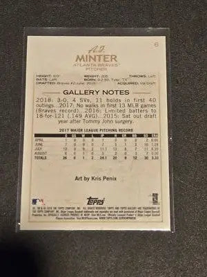 2018 Topps Gallery #6 A.J. Minter - Baseball Card Single