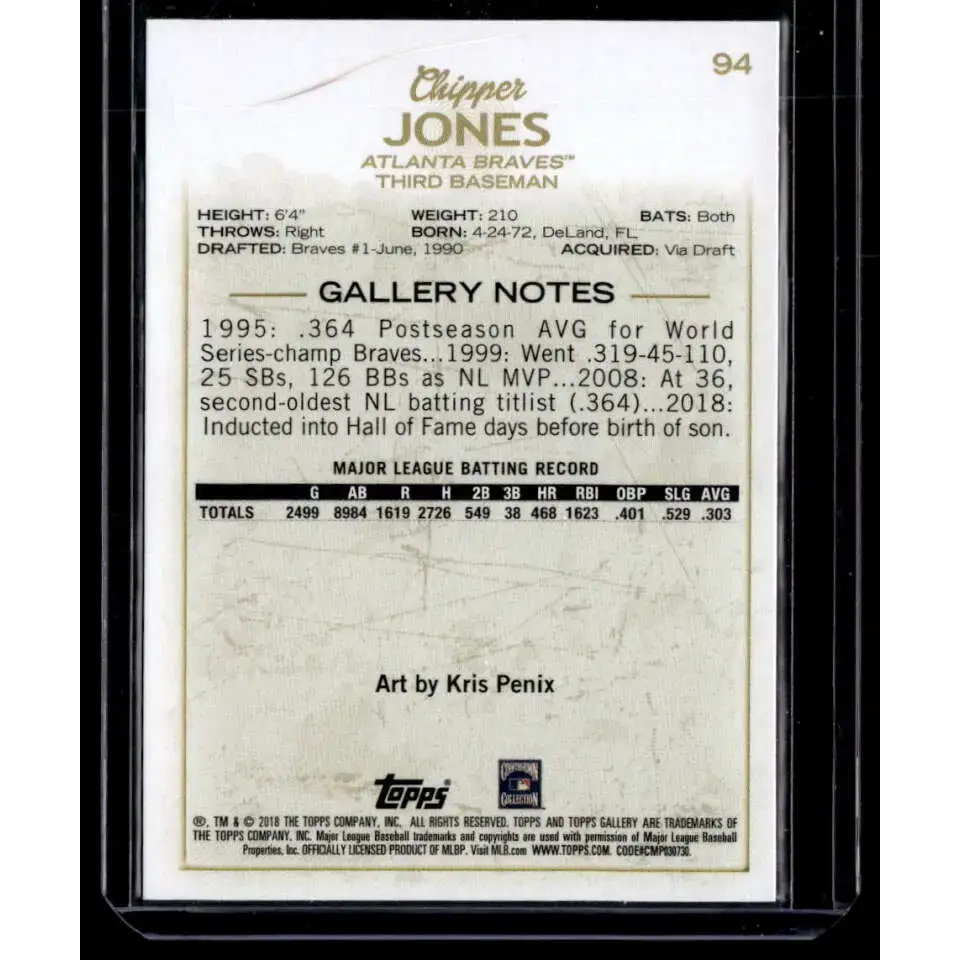 2018 Topps Gallery #94 Chipper Jones Wood NM-MT - Baseball Card Single