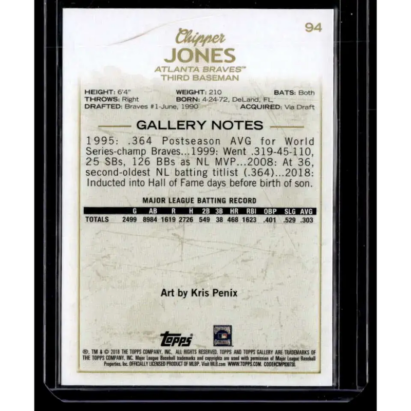 2018 Topps Gallery #94 Chipper Jones Wood NM-MT - Baseball Card Single