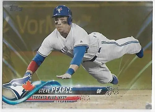 2018 Topps Gold Steve Pearce Blue Jays trading card with original gloss and sliding action