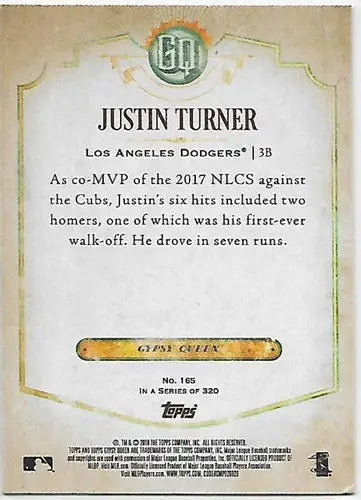 2018 Topps Gypsy Queen Green #165 Justin Turner NM-MT Dodgers - Baseball Card Single
