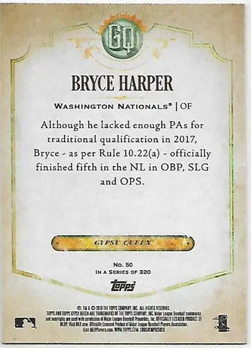 Original gloss Bryce Harper baseball card from 2018 Topps Gypsy Queen Green series