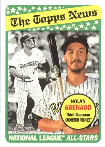 2018 Topps Heritage Nolan Arenado baseball card with original gloss displayed