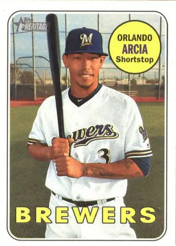 Orlando Arcia baseball card from 2018 Topps Heritage with original gloss and NM-MT condition