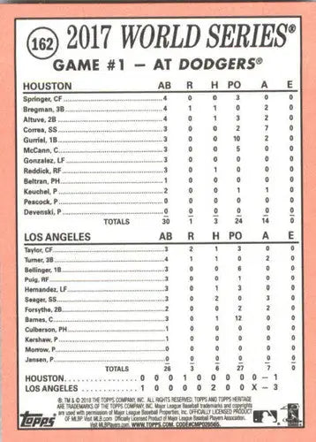 2018 Topps Heritage #162 Game 1 NM-MT Dodgers - Baseball Card Single