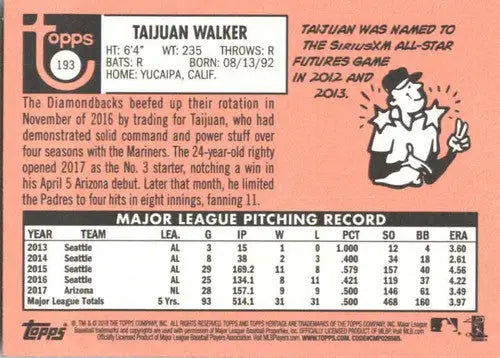 2018 Topps Heritage #193 Taijuan Walker NM-MT Diamondbacks - Baseball Card Single