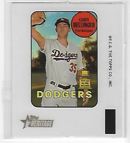 2018 Topps Heritage Cody Bellinger baseball card with original gloss Dodgers image