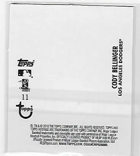 Cody Bellinger baseball card back from 2018 Topps Heritage with original gloss