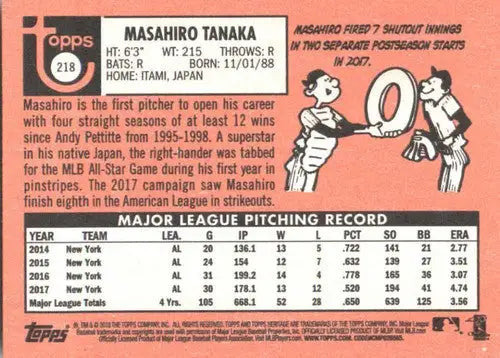 2018 Topps Heritage #218 Masahiro Tanaka NM-MT Yankees ID:9432 - Baseball Card Single