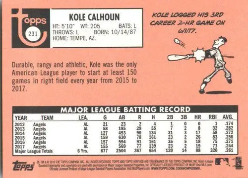 2018 Topps Heritage #231 Kole Calhoun NM-MT Angels - Baseball Card Single
