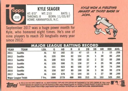 2018 Topps Heritage #233 Kyle Seager NM-MT Mariners - Baseball Card Single