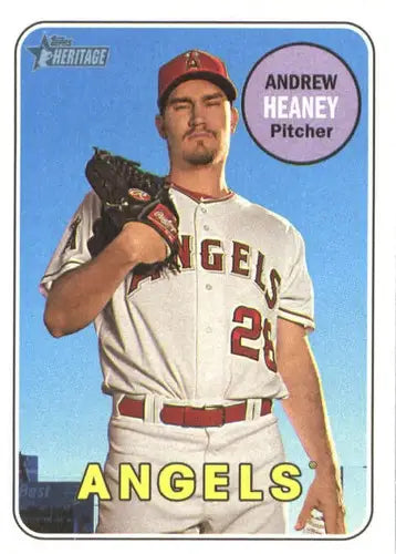 2018 Topps Heritage Andrew Heaney baseball card with original gloss in Angels uniform