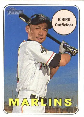 Original gloss 2018 Topps Heritage Ichiro NM-MT Marlins baseball card image