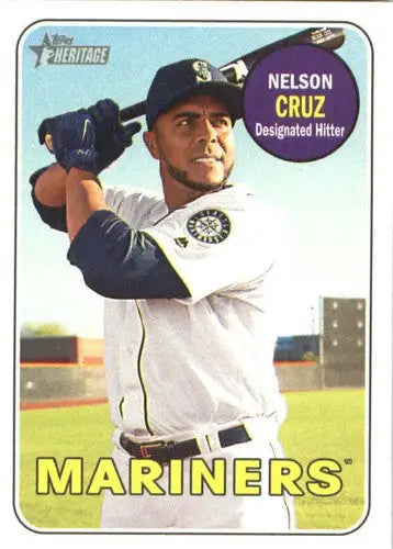 Original gloss Nelson Cruz baseball card from Topps Heritage 2018 featuring Mariners