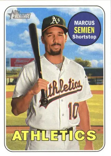 Original gloss of Marcus Semien baseball card from 2018 Topps Heritage Athletics