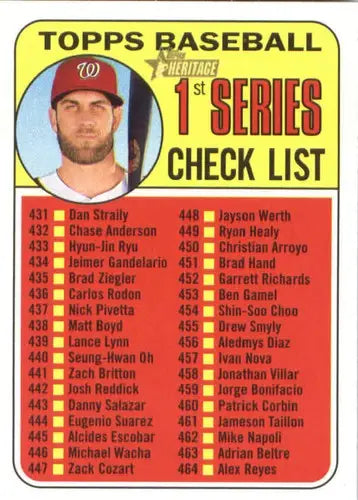 Baseball card checklist for 2018 Topps Heritage Bryce Harper NM-MT Nationals with original gloss