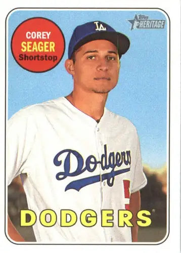 Original gloss 2018 Topps Heritage Corey Seager Dodgers baseball card display