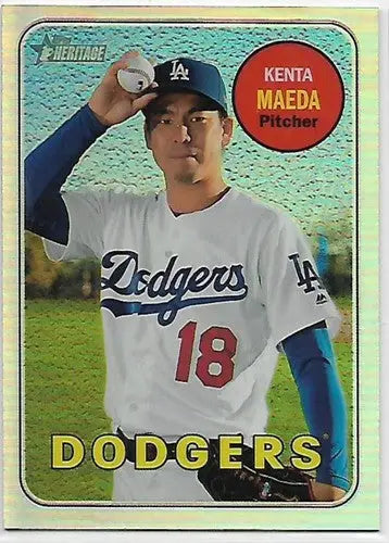 Kenta Maeda baseball card from 2018 Topps Heritage Chrome Refractors series