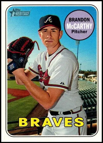 Baseball card from Topps Heritage High Number series featuring Brandon McCarthy Braves