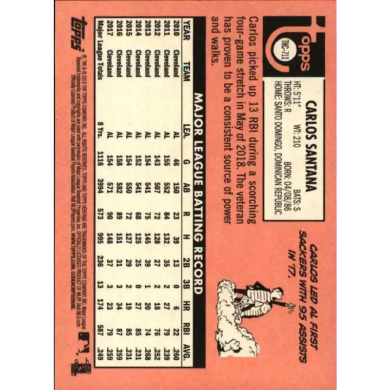 2018 Topps Heritage High Number Chrome Refractors Hot Box #THC-711 Carlos Santana NM-MT Philadelphia Phillies