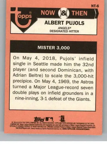 Baseball trading card featuring Albert Pujols from 2018 Topps Heritage High Number Now and Then series