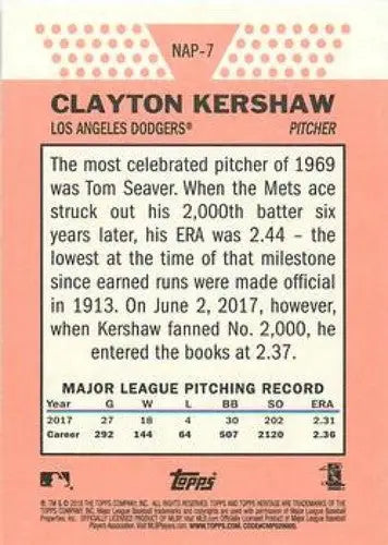 2018 Topps Heritage New Age Performers #NAP-7 Clayton Kershaw NM-MT Dodgers - Baseball Card Single