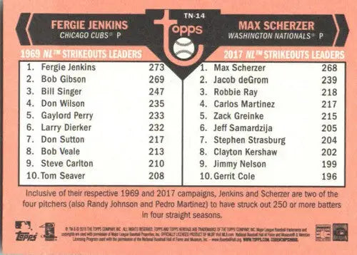 2018 Topps Heritage Then and Now #TN-14 Max Scherzer/Fergie Jenkins NM-MT - Baseball Card Single