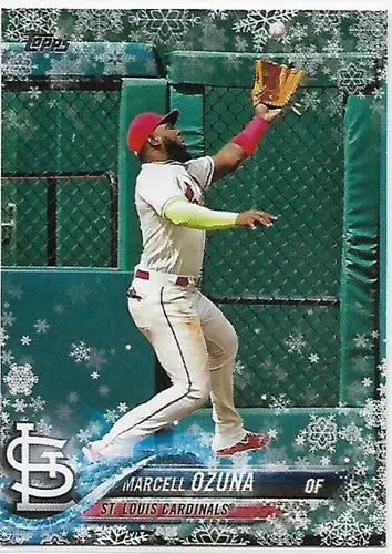 2018 Topps Holiday Marcell Ozuna baseball card with original gloss, cards typically sell