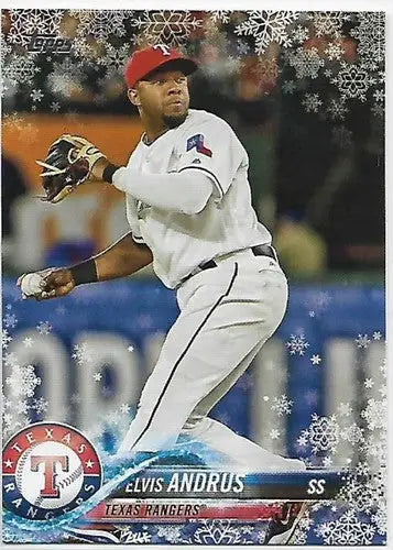 2018 Topps Holiday Elvis Andrus baseball card with original gloss featuring Rangers