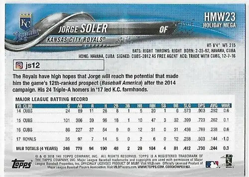 2018 Topps Holiday Jorge Soler baseball card with original gloss Royals NM-MT