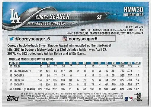 2018 Topps Holiday HMW30 Corey Seager Dodgers baseball trading card NM-MT