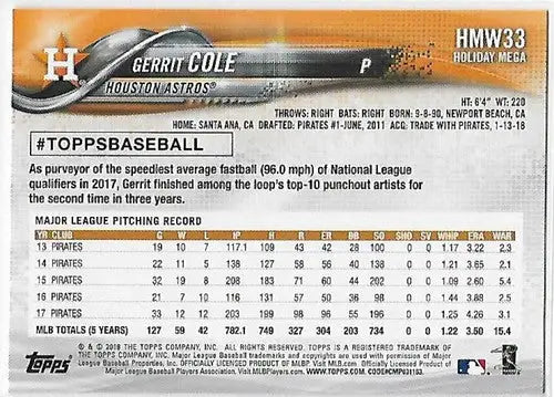2018 Topps Holiday #HMW33 Gerrit Cole NM-MT Astros - Baseball Card Single
