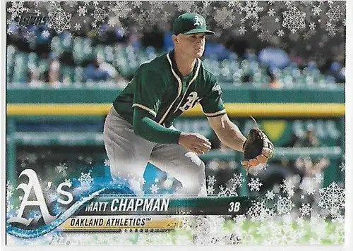 Original gloss 2018 Topps Holiday Matt Chapman baseball card featuring Athletics player