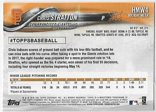 2018 Topps Holiday #HMW4 Chris Stratton NM-MT RC Rookie Giants - Baseball Card Single