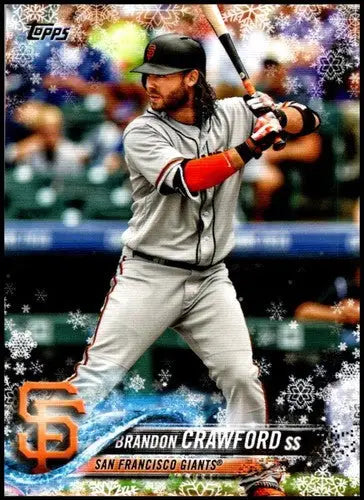Baseball trading card featuring Brandon Crawford of the San Francisco Giants from Topps Holiday HMW96 brandon crawford series