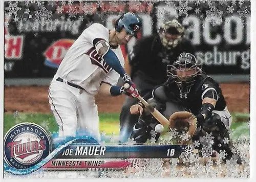 Original gloss baseball trading card of Joe Mauer from Topps Holiday Snowflake HMW109 Twins