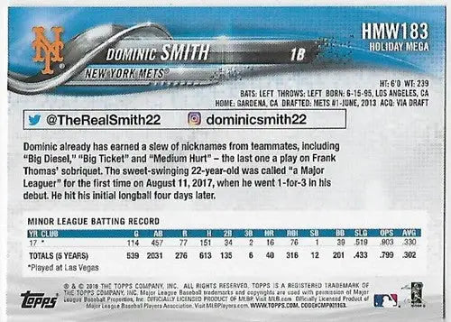 2018 Topps Holiday Snowflake #HMW183 Dominic Smith NM-MT Mets ID:16215 - Baseball Card Single
