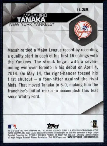 2018 Topps Instant Impact #II-38 Masahiro Tanaka NM-MT Yankees ID:21862 - Baseball Card Single