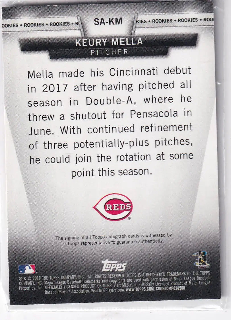 2018 TOPPS KEURY MELLA #SA-KM AUTO 3/25- CINCINNATI REDS